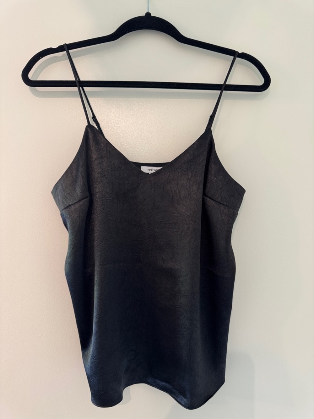 Nine West Black Satin-Look V-Neck Spaghetti Tank -Size small